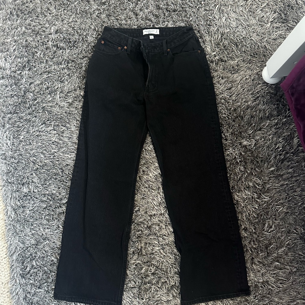 Abercrombie relaxed fit curve love high rise black jeans women